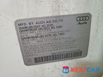 Zdjęcie 13 z 13 samochodu: 2010 AUDI Q5 PRESTIGE VIN:WA1VKAFP3AA080765 - miniatura
