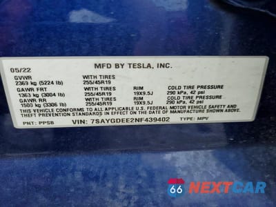 Zdjęcie 13 z 13 samochodu: 2022 TESLA MODEL Y VIN:7SAYGDEE2NF439402 - miniatura