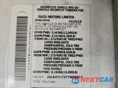 Zdjęcie 13 z 13 samochodu: 2015 ISUZU NPR VIN:JALB4T171F7W00213 - miniatura