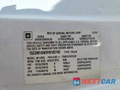 Zdjęcie 12 z 12 samochodu: 2000 CHEV ASTRO VIN:1GCDM19W0YB185749 - miniatura