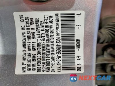 Zdjęcie 12 z 12 samochodu: 2006 HONDA CIVIC LX VIN:1HGFA16596L013354 - miniatura
