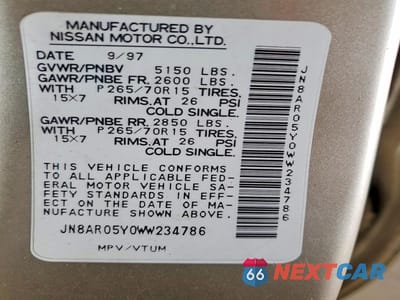Zdjęcie 12 z 12 samochodu: 1998 NISSAN PATHFINDER XE VIN:JN8AR05Y0WW234786 - miniatura