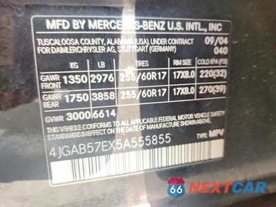 Zdjęcie 12 z 12 samochodu: 2005 MERCEDES-BENZ ML 350 VIN:4JGAB57EX5A555855 - miniatura