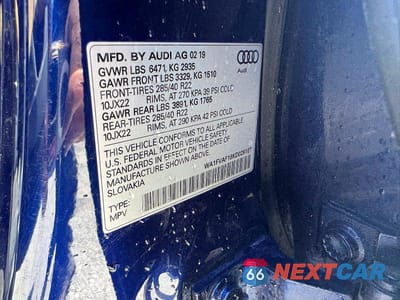 Zdjęcie 10 z 10 samochodu: 2019 AUDI Q8 PRESTIGE S-LINE VIN:WA1FVAF18KD029107 - miniatura