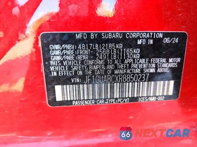 Zdjęcie 12 z 12 samochodu: 2024 SUBARU IMPREZA VIN:JF1GUABCXR8850237 - miniatura