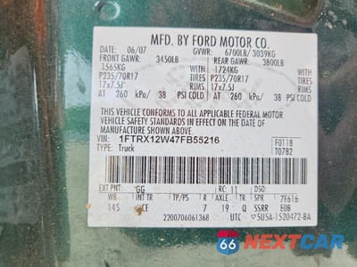 Zdjęcie 13 z 13 samochodu: 2007 FORD F150 VIN:1FTRX12W47FB55216 - miniatura