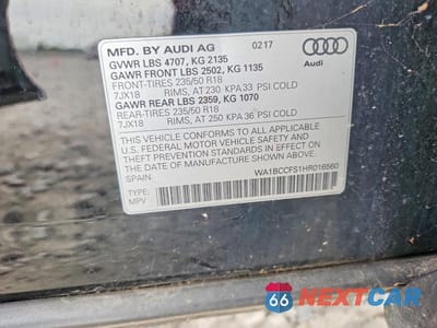 Zdjęcie 12 z 12 samochodu: 2017 AUDI Q3 PREMIUM VIN:WA1BCCFS1HR016560 - miniatura