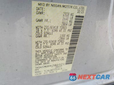 Zdjęcie 12 z 12 samochodu: 2015 NISSAN MURANO SV VIN:5N1AZ2MG8FN280321 - miniatura