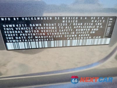 Zdjęcie 13 z 13 samochodu: 2012 VOLKSWAGEN JETTA SE VIN:3VWDX7AJ0CM403410 - miniatura