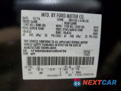 Zdjęcie 13 z 13 samochodu: 2017 FORD EXPLORER XLT VIN:1FM5K8D80HGB04758 - miniatura