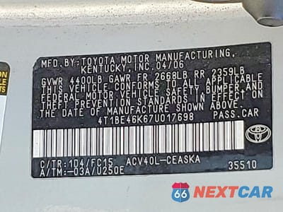 Zdjęcie 12 z 12 samochodu: 2007 TOYOTA CAMRY SE VIN:4T1BE46K67U017698 - miniatura