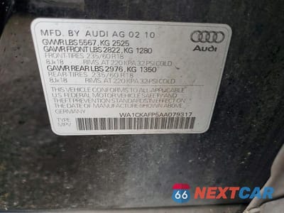 Zdjęcie 13 z 13 samochodu: 2010 AUDI Q5 PREMIUM VIN:WA1CKAFP5AA079317 - miniatura