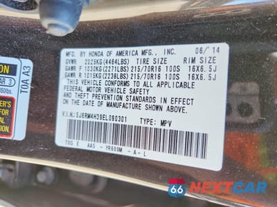 Zdjęcie 13 z 13 samochodu: 2014 HONDA CR-V LX VIN:5J6RM4H39EL090301 - miniatura
