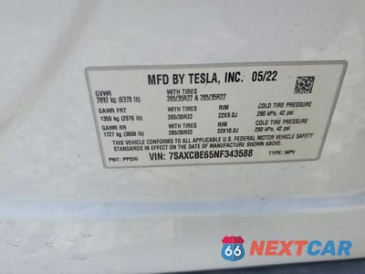 Zdjęcie 13 z 13 samochodu: 2022 TESLA MODEL X VIN:7SAXCBE65NF343588 - miniatura