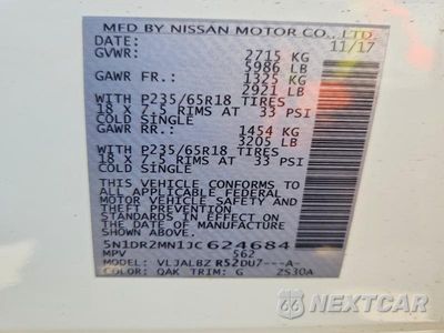 Zdjęcie 13 z 13 samochodu: 2018 NISSAN PATHFINDER S VIN:5N1DR2MN1JC624684 - miniatura