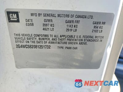 Zdjęcie 12 z 12 samochodu: 2008 BUICK LACROSSE CX VIN:2G4WC582081251732 - miniatura