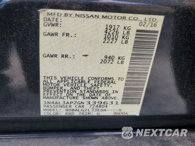 Zdjęcie 13 z 13 samochodu: 2016 NISSAN ALTIMA 2.5 S VIN:1N4AL3AP2GN339631 - miniatura