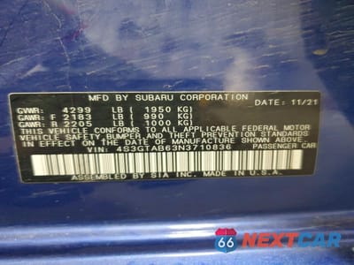 Zdjęcie 12 z 12 samochodu: 2022 SUBARU IMPREZA VIN:4S3GTAB63N3710836 - miniatura