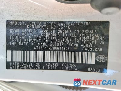 Zdjęcie 12 z 12 samochodu: 2017 TOYOTA CAMRY SE VIN:4T1BF1FK7HU631804 - miniatura