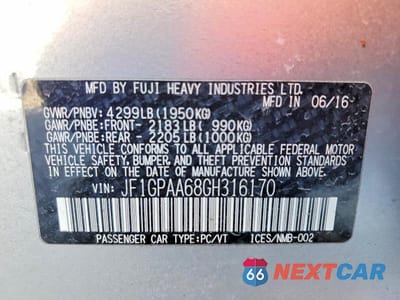 Zdjęcie 12 z 12 samochodu: 2016 SUBARU IMPREZA VIN:JF1GPAA68GH316170 - miniatura