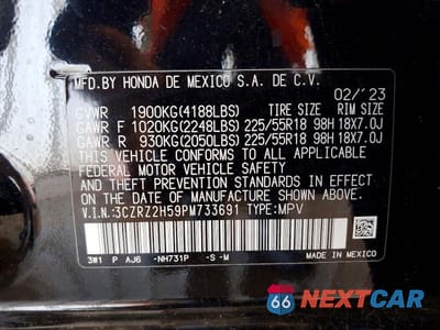 Zdjęcie 14 z 14 samochodu: 2023 HONDA HR-V SPORT VIN:3CZRZ2H59PM733691 - miniatura
