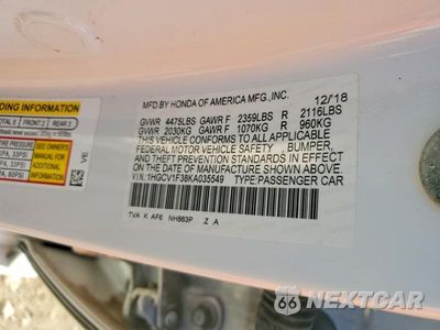 Zdjęcie 12 z 12 samochodu: 2019 HONDA ACCORD SPORT VIN:1HGCV1F38KA035549 - miniatura