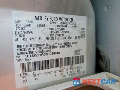 Zdjęcie 12 z 12 samochodu: 2008 FORD F-250 VIN:1FTSW21R08ED39940 - miniatura