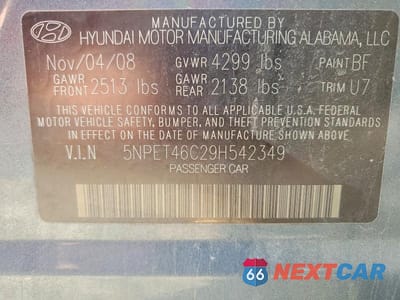 Zdjęcie 12 z 12 samochodu: 2009 HYUNDAI SONATA GLS VIN:5NPET46C29H542349 - miniatura