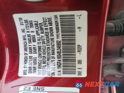 Zdjęcie 12 z 12 samochodu: 2008 HONDA CIVIC LX VIN:1HGFA16548L046992 - miniatura