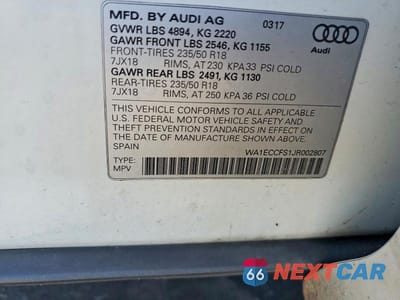 Zdjęcie 13 z 13 samochodu: 2018 AUDI Q3 PREMIUM VIN:WA1ECCFS1JR002807 - miniatura