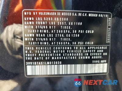 Zdjęcie 13 z 13 samochodu: 2020 VOLKSWAGEN TIGUAN S VIN:3VV1B7AX1LM013636 - miniatura