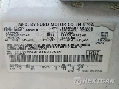 Zdjęcie 12 z 12 samochodu: 2001 FORD F350 SUPER DUTY VIN:1FTWW32F21EB17059 - miniatura