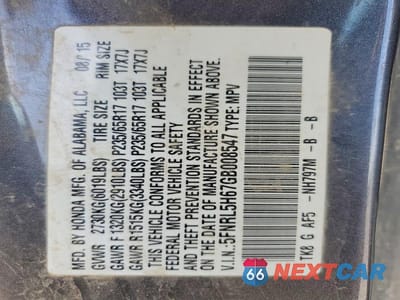 Zdjęcie 13 z 13 samochodu: 2016 HONDA ODYSSEY EXL VIN:5FNRL5H67GB008547 - miniatura