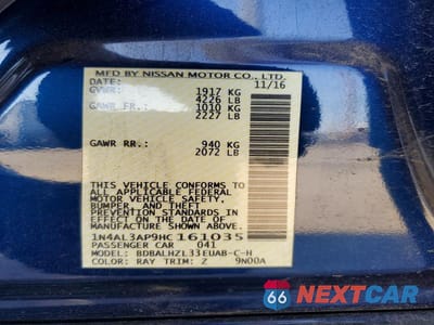 Zdjęcie 13 z 13 samochodu: 2017 NISSAN ALTIMA 2.5 SR VIN:1N4AL3AP9HC161035 - miniatura