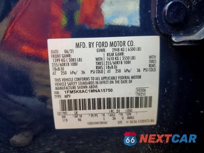 Zdjęcie 14 z 14 samochodu: 2021 FORD EXPLORER VIN:1FM5K8AC1MNA15750 - miniatura