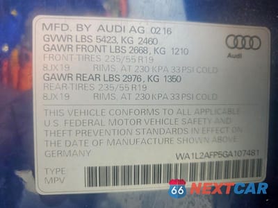 Zdjęcie 13 z 13 samochodu: 2016 AUDI Q5 PREMIUM PLUS VIN:WA1L2AFP5GA107481 - miniatura