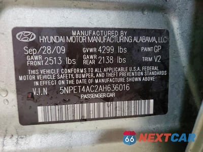 Zdjęcie 13 z 13 samochodu: 2010 HYUNDAI SONATA GLS VIN:5NPET4AC2AH636016 - miniatura
