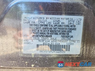 Zdjęcie 12 z 12 samochodu: 2013 NISSAN SENTRA S VIN:3N1AB7AP6DL660428 - miniatura