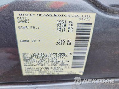 Zdjęcie 12 z 12 samochodu: 2022 NISSAN ALTIMA SR VIN:1N4BL4CV2NN369151 - miniatura