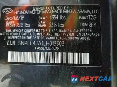 Zdjęcie 12 z 12 samochodu: 2020 HYUNDAI SONATA SEL VIN:5NPEF4JA1LH013303 - miniatura