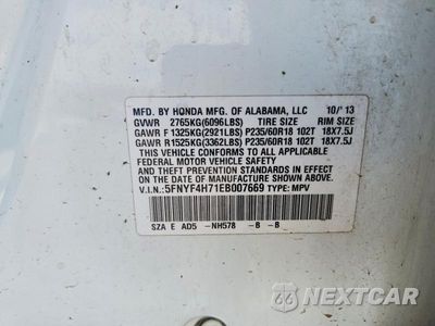 Zdjęcie 12 z 12 samochodu: 2014 HONDA PILOT EXLN VIN:5FNYF4H71EB007669 - miniatura