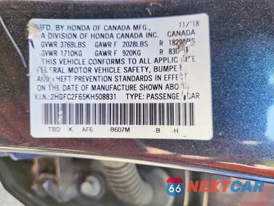 Zdjęcie 12 z 12 samochodu: 2019 HONDA CIVIC LX VIN:2HGFC2F65KH508831 - miniatura