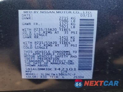 Zdjęcie 13 z 13 samochodu: 2013 INFINITI JX35 BASE VIN:5N1AL0MM3DC342101 - miniatura