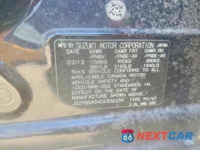 Zdjęcie 12 z 12 samochodu: 2012 SUZUKI SX4 VIN:JS2YB5A34C6306239 - miniatura