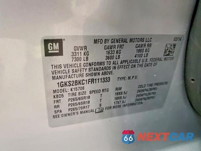 Zdjęcie 14 z 14 samochodu: 2015 GMC YUKON SLT VIN:1GKS2BKC1FR111333 - miniatura