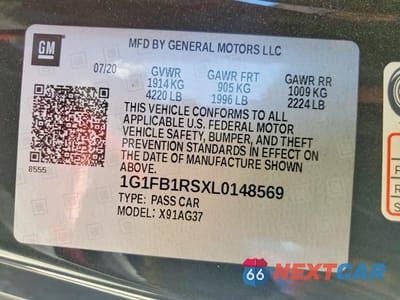 Zdjęcie 12 z 12 samochodu: 2020 CHEVROLET CAMARO LS VIN:1G1FB1RSXL0148569 - miniatura