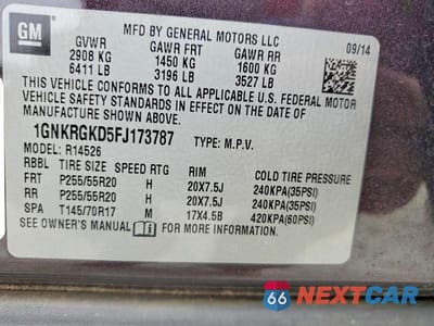 Zdjęcie 13 z 13 samochodu: 2015 CHEVROLET TRAVERSE LT VIN:1GNKRGKD5FJ173787 - miniatura