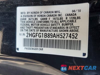Zdjęcie 13 z 13 samochodu: 2010 HONDA CIVIC EX VIN:2HGFG1B89AH527452 - miniatura