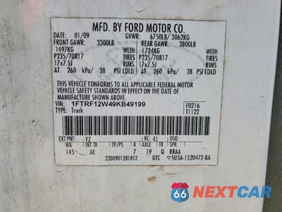 Zdjęcie 12 z 12 samochodu: 2009 FORD F150 VIN:1FTRF12W49KB49199 - miniatura