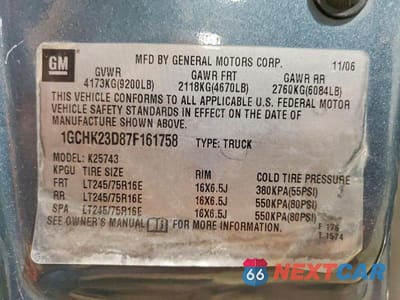 Zdjęcie 12 z 12 samochodu: 2007 CHEVROLET SILVERADO K2500 HEAVY DUTY VIN:1GCHK23D87F161758 - miniatura